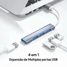 Hub USB 3.0 4 Portas Expansor USB Adaptador USB 3.0 Alta Velocidade para Notebook, PC e Celular