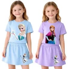 Conjunto Infantil Frozen Elsa Menina | Blusa + Short Saia | Fio 30.1