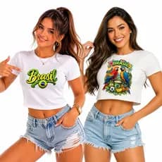 T-Shirt Feminina Brasil Cropped Premium
