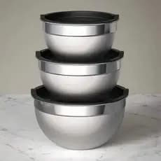 Conjunto de Bowls Tigelas de Inox com Tampa Plastica - bacia inox bowl inox