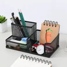 Porta Caneta Organizador De Metal Para Mesa Escritório Aramado Com Divisórias Multiuso
