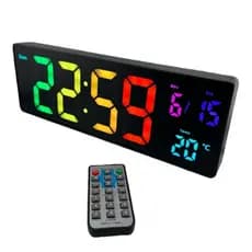 Relógio Digital De Parede Mesa Grande Led RGB Com Cronômetro Alarme Controle