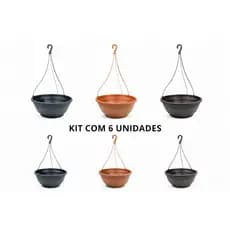 Kit 6 Vasos Cuia Redondos 6L com Alça 50cm – Vaso Plástico Suspenso para Plantas