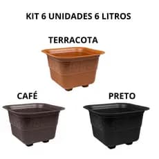 Kit 6 Vasos Quadrado 6L Plástico Resistente para Jardim e Plantas