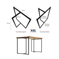 Kit 2 Pés de Mesa Estilo Industrial com Base em T Altura 73cm  x 50cm de Largura