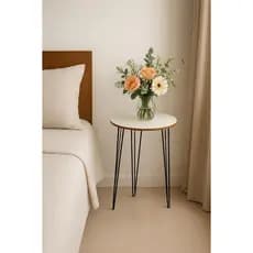 Mesa Tripé com Pés de Ferro e Tampo MDF 45cm – Cores Freijó, Branco, Preto e Off/Freijó