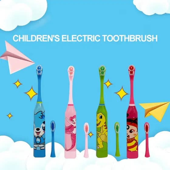 Escova de dentes elétrica infantil, equipada com duas cabeças de escova, totalmente automática e ultrassônica.