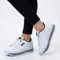 Tênis Casual Feminino Plataforma Estiloso Branco Macio Conforto Leve e Super Branco Preto