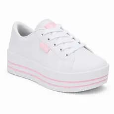 Tênis Feminino Casual Lançamento  Barato Branco Rosa Lindo Plataforma Trabalho