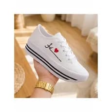 Kit 2 Tênis Plataforma Casual Feminino com Detalhe de Coração Calçados Branco e Preto