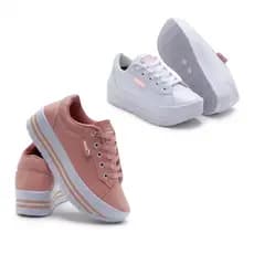 Kit 2 Tênis Plataforma Feminino com Solado Branco Calçados Sintético Rosa e Branco
