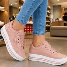 Tênis Casual Feminino Plataforma Nude Estiloso Macio Conforto Leve e Super