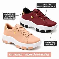 Tênis Feminino Rosa Barato Lançamento Plataforma Lindo Trabalho Combo Kit 2