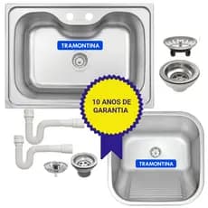 Cuba Pia Inox Tramontina Morgana Gourmet 60FX Cozinha e Tanque 40X40 Acetinados Fosco com Dois Sifões de Brinde