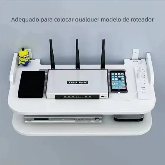 Prateleira MDF Fixada na Parede – Suporte Invisível para Roteador, Modem, TV e Video Game!