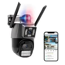Camera Segurança Externa Lente Dupla 4k 6mp Sirene Policial, à prova d'água, com sirene policia A38 ICSEE A38-PRAT