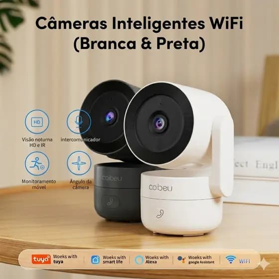 Câmera de segurança Inteligente 4MP Wifi com sensor Detecção de movimento App Tuya 360° Botão Chamada Bluetooth 2K -003