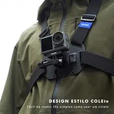 Suporte e Cinta Peitoral para Celular, Camera Esportiva e GoPro, Ajustavel 360 Giro Moto Bike Vlog iPhone Samsung Xiaomi