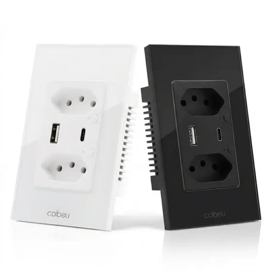 Socket inteligente Socket do painel táctil Assistente de voz do Google, com socket 1USB + 1C porta 2 sockets 414 Tuya4x2