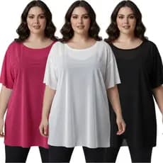 Kit 3 Blusa de Tule Plus Size Treino Academia Camisa Transparente
