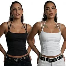 Kit 2 Regata Camiseta Alcinha Fitness Feminino Liso Poliamida Tank Top Slim Academia Verão