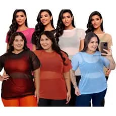 Blusa plus size tule feminina kit 7 camisetas academia treino