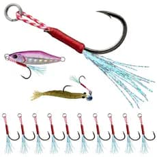 Kit 10 Suporte Hook Premium Penacho Anzol Micro Jig Isca Artificial Robalo Pescada Corvina Tucunaré