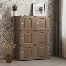 Armário Modular Plástico Porta Estilo Madeira Organizador Multiuso Anti Poeira Montagem Fácil Quarto Marrom Branco