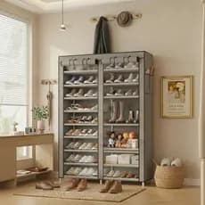 Sapateira Organizadora de TNT, 7 e 9 Prateleiras Dupla Portátil com Capa para Closet e Quarto, Para 32 a 40 Pares