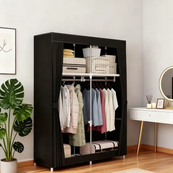 Closet Portátil Grande Armário de Pano Organizador Reforçado C/ Prateleiras Cabideiro Guarda-Roupa Dobrável