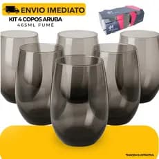 Jogo Copos Aruba Vidro Fumê Multiuso Luxo 465ml Cinza - 4 Copos Nadir