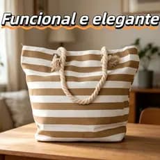 Bolsa de Praia com Alça de Corda Resistente Grande Capacidade Estilo Elegante Ideal para Verão Viagem e Uso Diário Práti