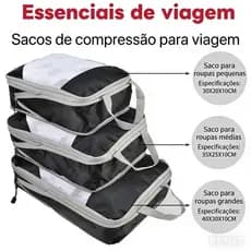 Bolsas De Compressão Para Organizadores De Embalagens 3peças Essenciais de arrumação para viagens e casa