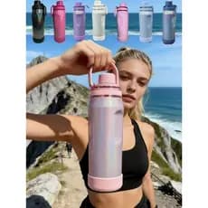 New Garrafa Térmica Inox 650ML/850ML l Esportiva Academia com Capa Silicone Gelada Quente Tinta arco-íris brilhante