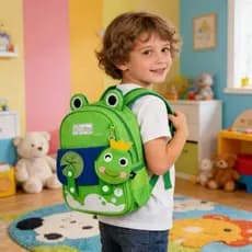 Kit Mochila e Porta-Objetos Infantil Escolar Feminina e Masculino de Sapo ou Cachorro Confortável e Resistente