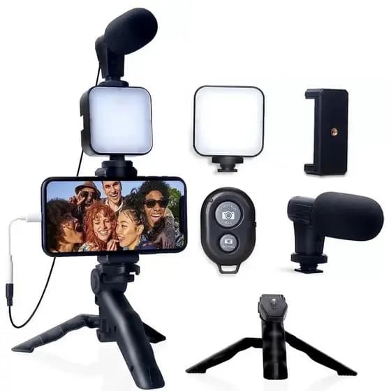 Tripé Estabilizador de Mão kit 5 em 1 gimbal Microfone Celular Gravação De Vídeo transmissão ao vivo
