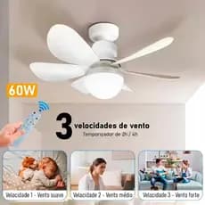 Ventilador de Teto 60W LED Lâmpada Controle Remoto Luminária Economica de Energia 6 lâminas Bivolt