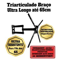 Suporte Tv Parede Braço Longo Tri Articulado Com Inclinação Até 55"