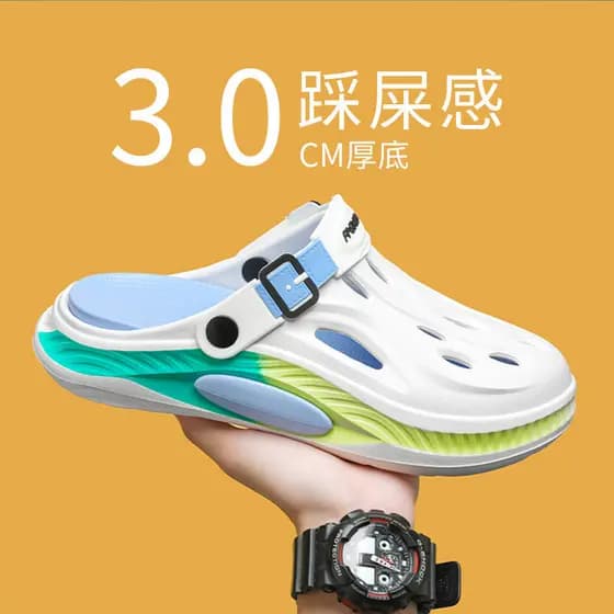 Baotou sandálias masculinas pisando na merda de sola grossa respirável escritório buraco sapatos ao ar livre esportes la
