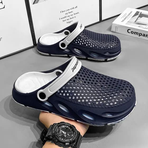 Buraco sapatos masculinos na moda oco Baotou antiderrapante sandálias de sola macia exterior usar chinelos masculinos de