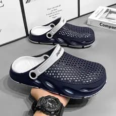 Buraco sapatos masculinos na moda oco Baotou antiderrapante sandálias de sola macia exterior usar chinelos masculinos de