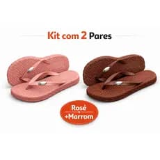 Kit 2 Pares Chinelo Feminino Rosé e Marrom Confortável Leve Macio Antiderrapante Dia a Dia Praia