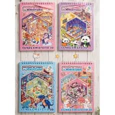 Livro de Cenários Desenhos Fofos, com 5 Folhas de Cenários e 5 Folhas Adesivos com Pinça Kawaii