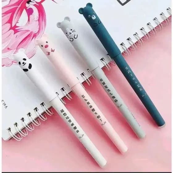 Caneta Apagável Bichinho Fofos 0.4mm Super Fina– 4, 8 ou 12 Unidades | Tinta Azul com Borracha | Papelaria Fofa Escolar