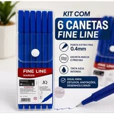6 Canetas Fine Line 0.4mm Azul Ponta Ultrafina Profissional Estudo, Desenho, Bullet Journal, Planner e Escrita Precisa