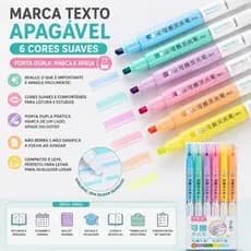 Marca Texto Apagável 6 Cores Suaves Ponta Dupla Marca e Apaga Para Estudos Planner Bliblia Escola e Escritório