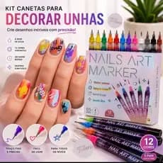 Caneta para Decorar Unhas Nail Art 6 ou 12 Cores Desenho em Unhas Ponta Fina 0,5mm Secagem Rápida kit Profissional