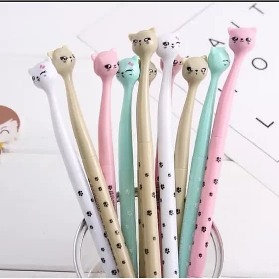 Caneta Gel Gato Fofo Tinta Preta 0.5mm Ponta Fina Escrita Macia Escolar Planner Kit 2 5 12 Unidades