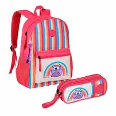 Kit Mochila De Costas E Estojo Bubu Coruja Rosa Infantil Escolar Clio Style