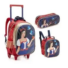 Kit Mochila Infantil Feminina de Rodinha Branca de Neve DL1460